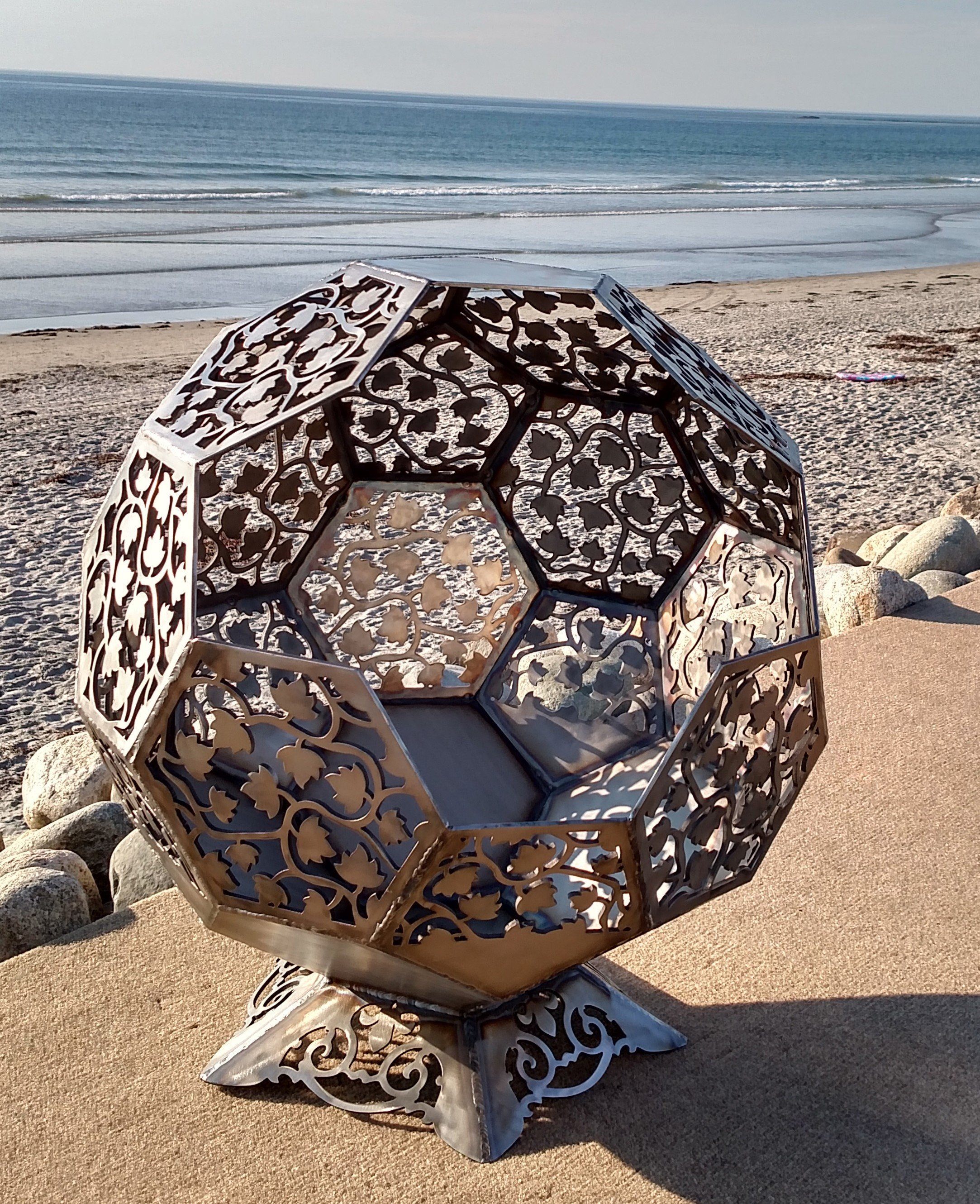 Fire Pit - Stainless Steel Sphere - Ivy Leaf Third Shift Fabrication 