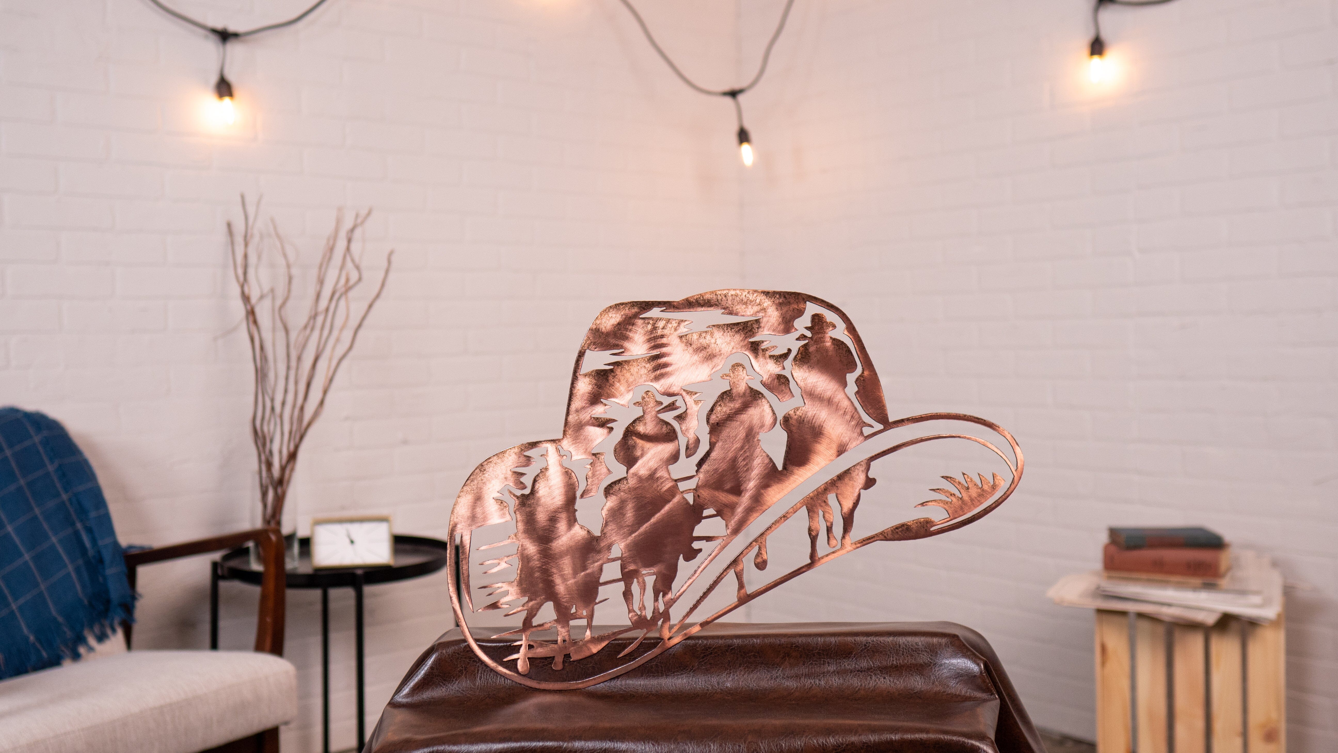 Galloping Cowboy Hat Wall Art Third Shift Fabrication Vintage Copper Hat (+Magnet Kit) $85.00 
