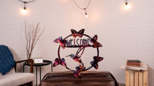 Hummingbird Welcome Sign | Handcrafted on Copper Plated Steel | Metal Welcome Plaque Wall Art Third Shift Fabrication 