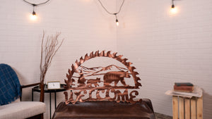 Welcome Sign - Bear Sawblade Wall Art Third Shift Fabrication Classic Copper 