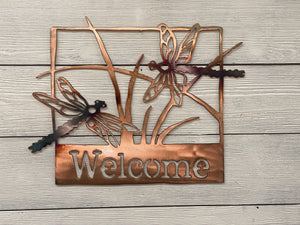Welcome Sign - Dragonflies Wall Art Third Shift Fabrication Copper Torch 