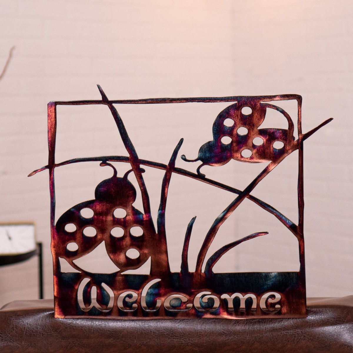 Welcome Sign Ladybug| Handcrafted Welcome Plaque on Copper Plated Stee ...