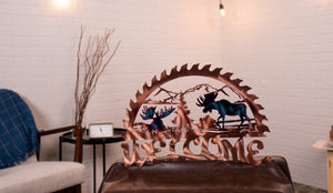 Welcome Sign - Moose Sawblade Wall Art Third Shift Fabrication Copper Torch Moose Welcome (No Magnet Mounting Kit) $79.00 